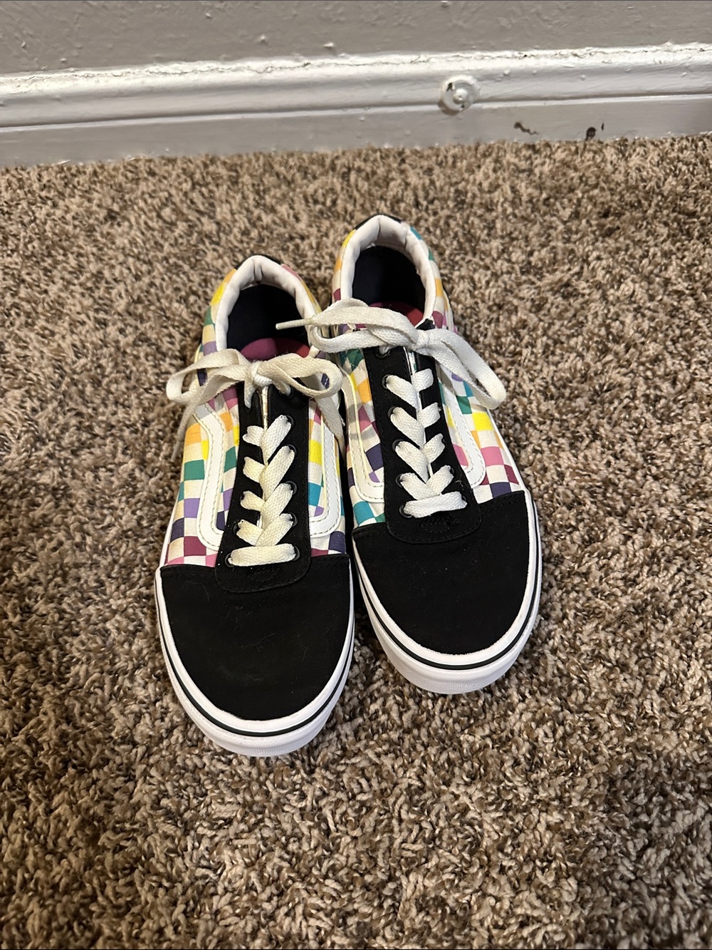 Vans Kids Checkerboard Low-Top Sneakers in Black with Multicolor Panels